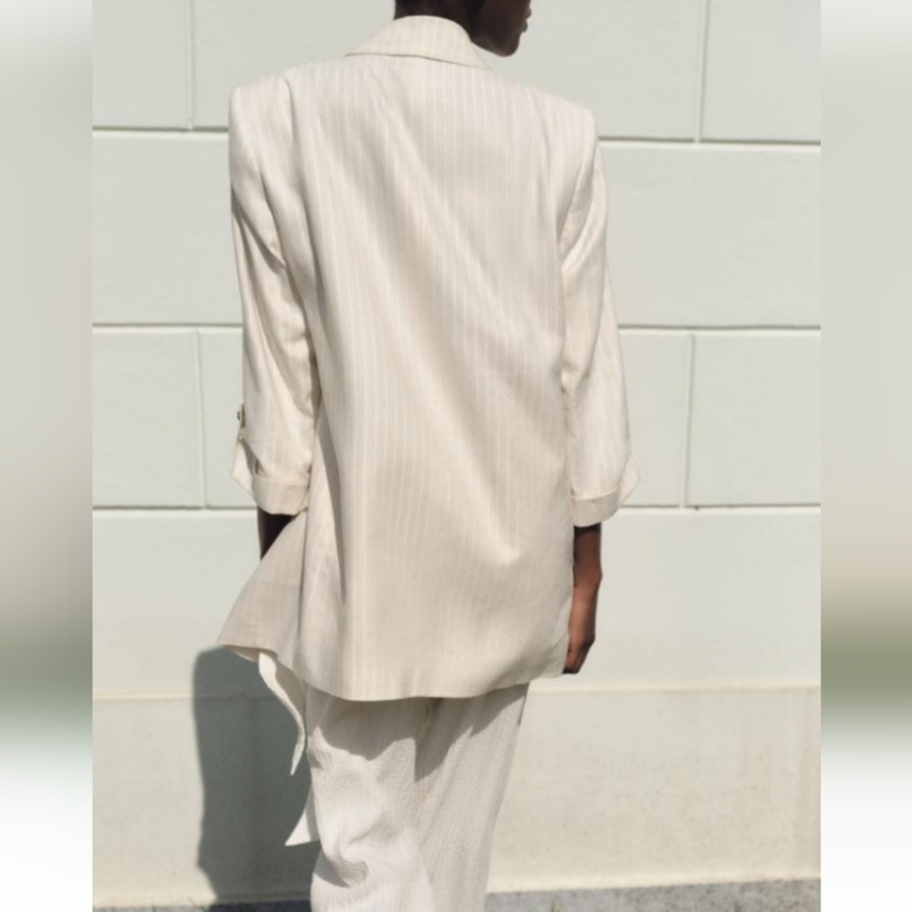 Zara Open Blazer with Roll-Up Sleeves Sz-L - Picture 3 of 12